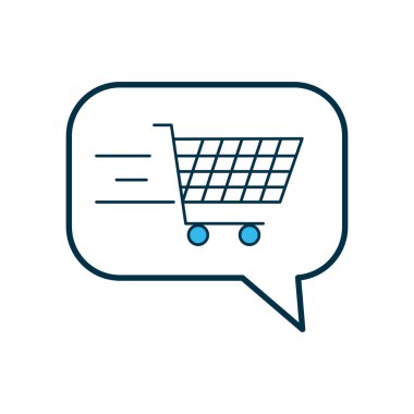 Alışveriş çevrimiçi konsept, alışveriş arabası simgesi ile konuşma balonu, dolgu ve satır tarzı