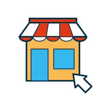 Alışveriş çevrimiçi konsepti, imleç simgesi, dolgu ve satır biçimi ile depola