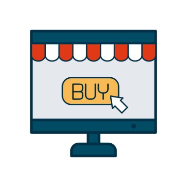 Alışveriş çevrimiçi konsepti, ekran simgesinde alışveriş sayfası ağı olan bilgisayar, satır ve doldurma biçimi