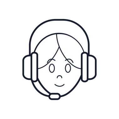 Kulaklık simgesi olan operatör kadın, satır biçimi