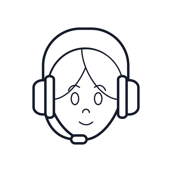 Operadora mujer con icono de auriculares, estilo de línea — Vector de stock