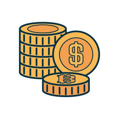 Para yığını para sikkeleri simgesi, doldur ve satır biçimi