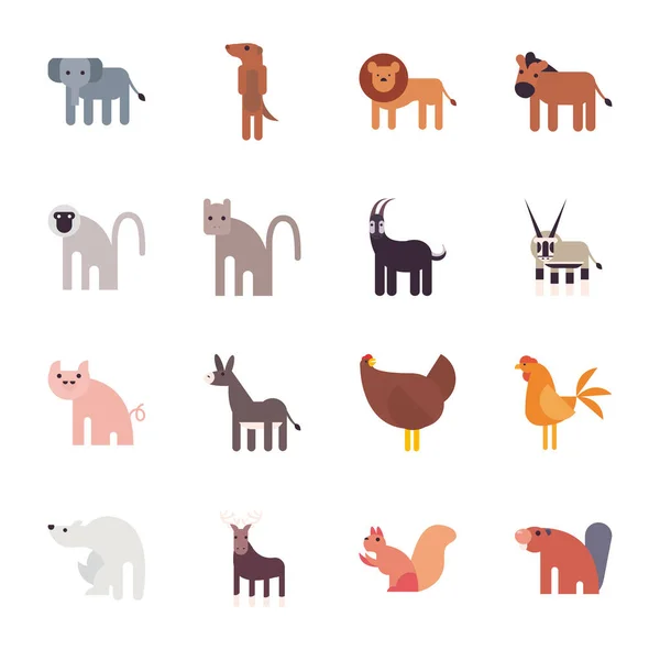 Cute animals cartoons fill style icon set vector design — Stockvektor