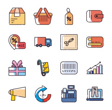 Shopping fill style icon set vector design