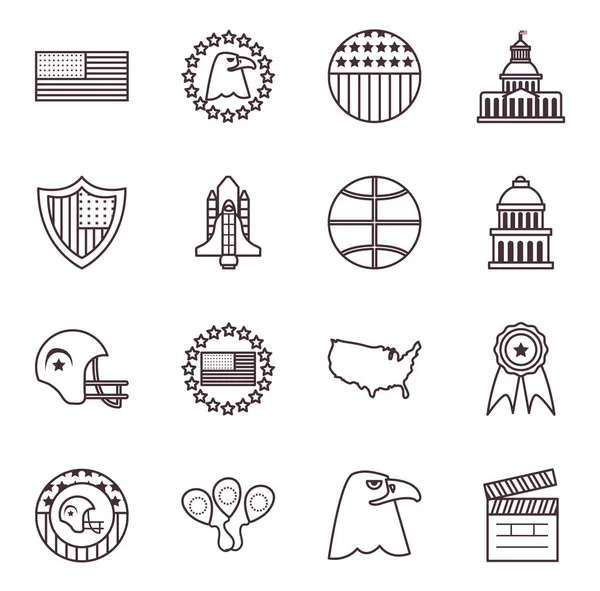 Usa line style icon set vector design — Stockvektor