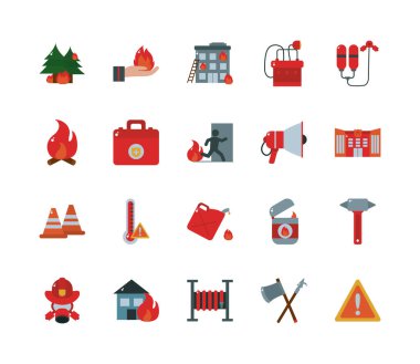 Fire and emergency flat style icon set vector design