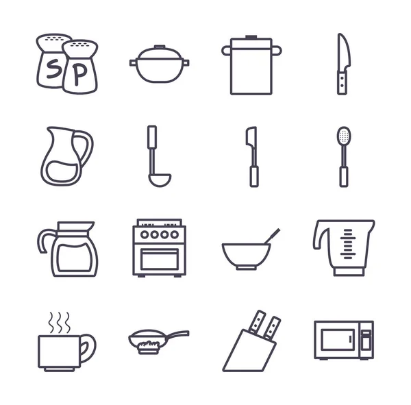 絶縁キッチンと調理グラデーションスタイルのアイコンセットベクトルデザイン — ストックベクタ