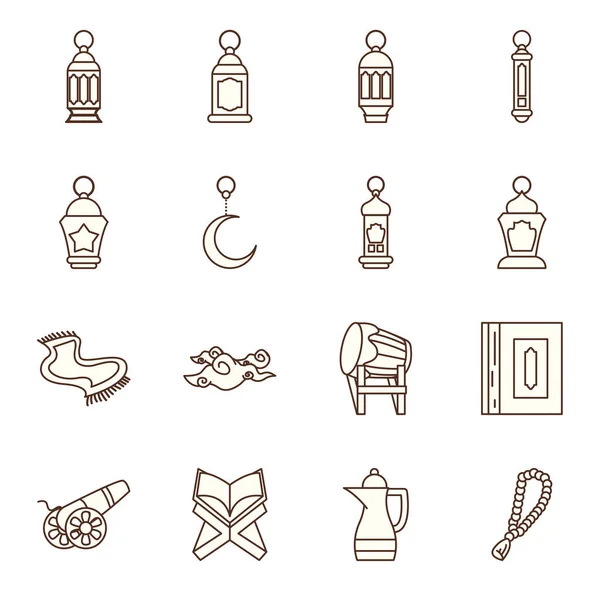 Ramadan linie stil pictograma set vectorial design — Vector de stoc