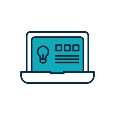 Çevrimiçi eğitim kavramı, eğitimli dizüstü bilgisayar ekranda web sayfası, yarı satır yarı renk tarzı