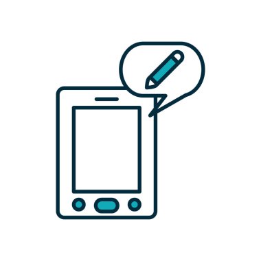 Konuşma baloncuklu akıllı telefon kalem simgesi, yarım satır yarı renk