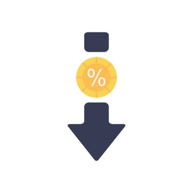 Borsa çökme konsepti, ok aşağı ve bozuk para simgesi, düz stil