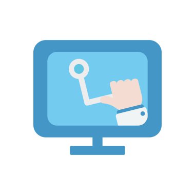 sağlık online konsepti, doktor eli ekranda olan bilgisayar, düz stil