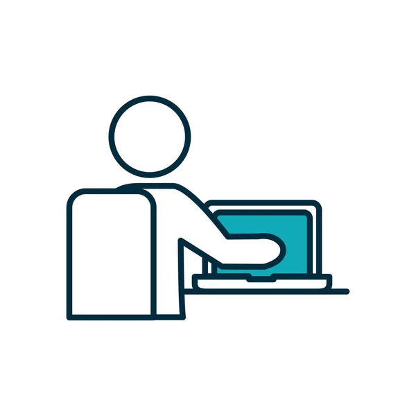 Estudiante avatar con el icono de la computadora portátil, media línea medio color estilo — Vector de stock