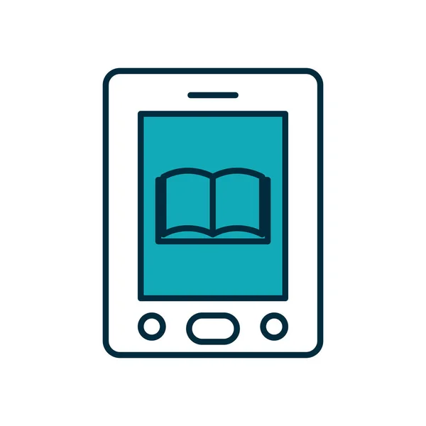 Concept d'éducation en ligne, appareil smartphone avec icône de livre académique à l'écran, demi-ligne style demi-couleur — Image vectorielle