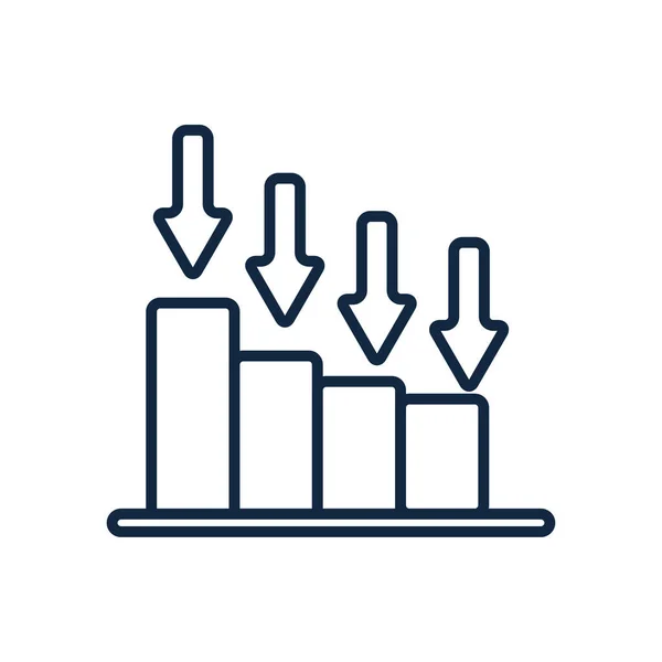 Tőzsdei összeomlás koncepció, grafikus sáv diagram nyilakkal lefelé ikon, vonal stílus — Stock Vector