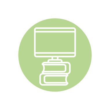 Kitap yığınındaki bilgisayarı izle simge, satır blok biçimi