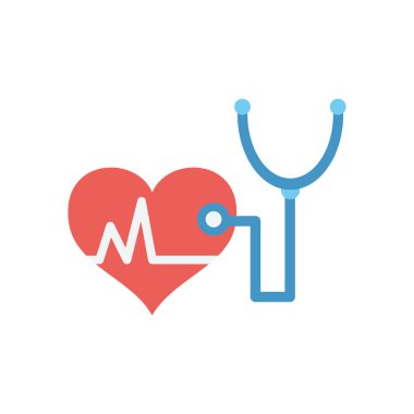 kardiyo kalp ve steteskop simgesi, düz stil