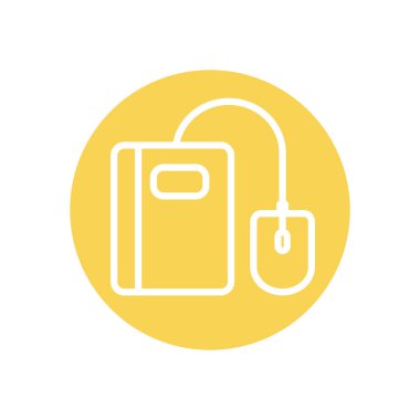 eğitim çevrimiçi konsepti, fare aygıtı simgesi içeren defter, satır engelleme biçimi