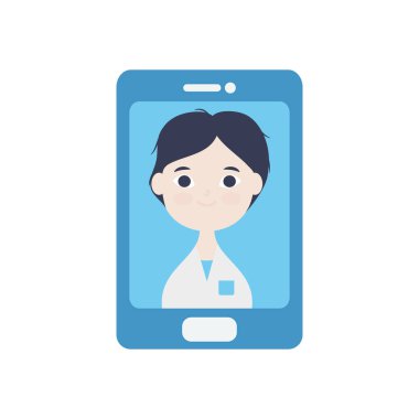 sağlık online konsepti, akıllı foe ekran ikonunda karikatür doktoru, düz stil