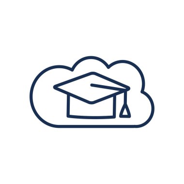 Eğitim çevrimiçi konsepti, mezuniyet başlığı simgesi içeren bulut depolama, satır biçimi