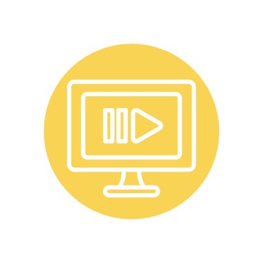 eğitim çevrimiçi konsepti, ekranda video oynatıcı olan bilgisayar, satır blok biçimi