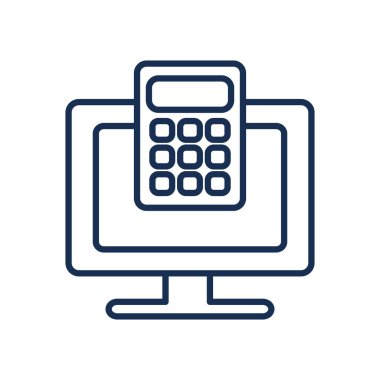 eğitim çevrimiçi konsepti, hesap makinesi simgesi olan bilgisayar, satır biçimi
