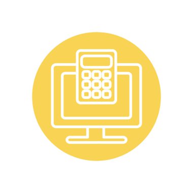 eğitim çevrimiçi konsepti, hesap makinesi simgesi olan bilgisayar, satır blok biçimi