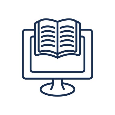 eğitim çevrimiçi konsepti, kitap simgesi olan bilgisayar, satır biçimi
