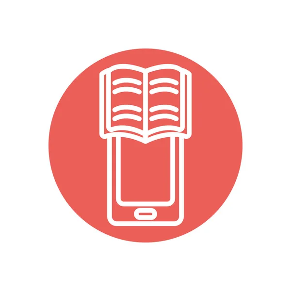 Concept d'éducation en ligne, smartphone avec icône de livre académique, style bloc ligne — Image vectorielle