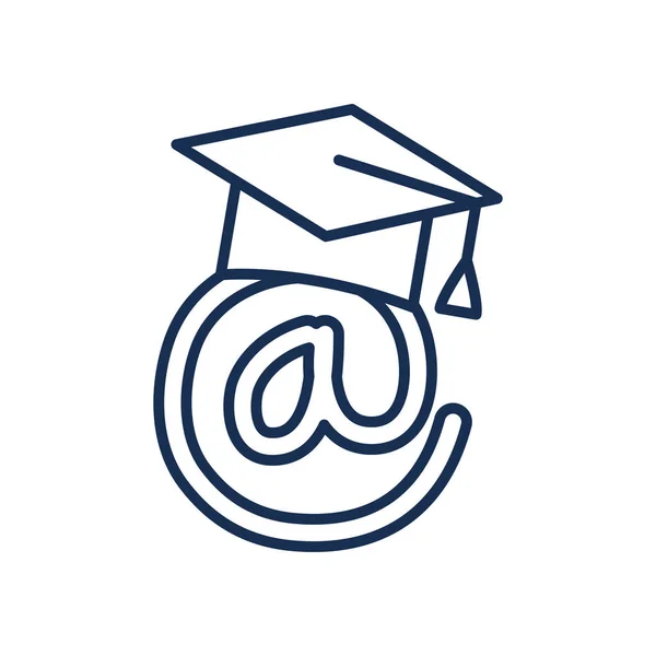 Concepto en línea de la educación, en con el icono de la tapa de la graduación, estilo de línea — Archivo Imágenes Vectoriales