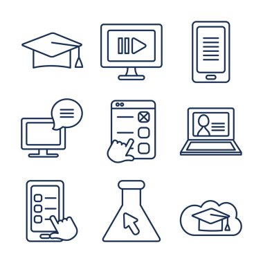 mezuniyet başlığı ve eğitim çevrimiçi simge seti, satır biçimi