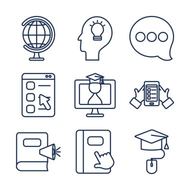 akademik kitap ve eğitim çevrimiçi simge seti, satır biçimi
