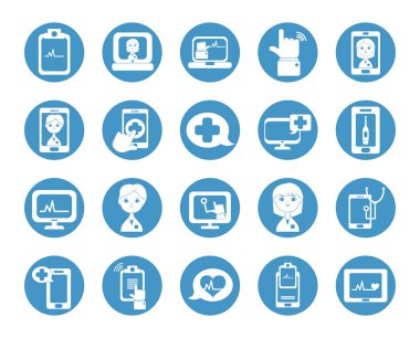 sağlık online ve doktor çevrimiçi simge seti, blok biçimi