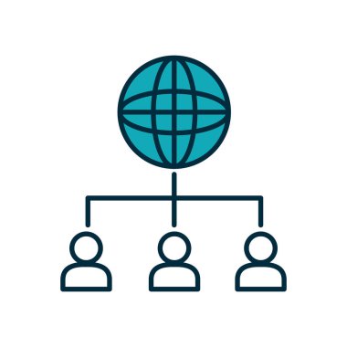 simgeye bağlı avatar insanlarla küresel küre, yarı çizgi yarı renk biçimi