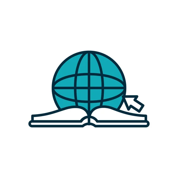 全球球体和教育书籍图标,半行半色风格 — 图库矢量图片