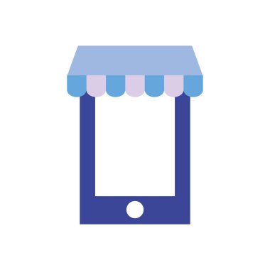 ödemeler online konsept, akıllı telefon mağaza çadırı simgesi, düz stil