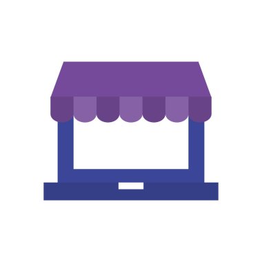 çadır simgesine sahip dizüstü bilgisayar, düz stil