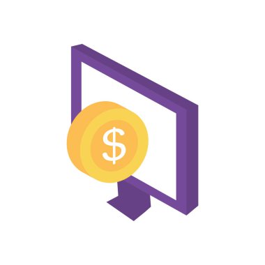 ödemeler çevrimiçi konsept, para sikkesi simgesi olan bilgisayar, düz biçim