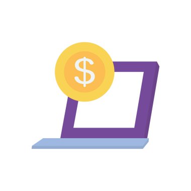 para sikkesi simgesi olan dizüstü bilgisayar, düz stil