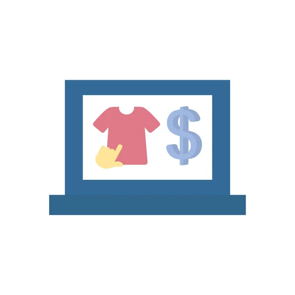 Ödemeler çevrimiçi konsept, tişörtlü dizüstü bilgisayar ve para sembolü simgesi, düz biçim — Stok Vektör