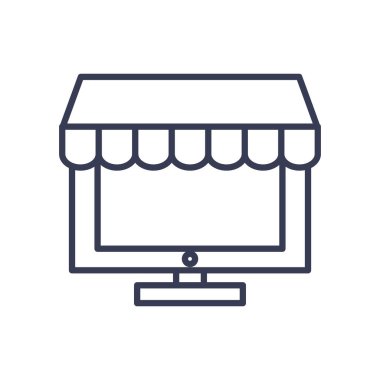 ödemeler çevrimiçi konsept, çadır simgesi olan bilgisayar, satır biçimi