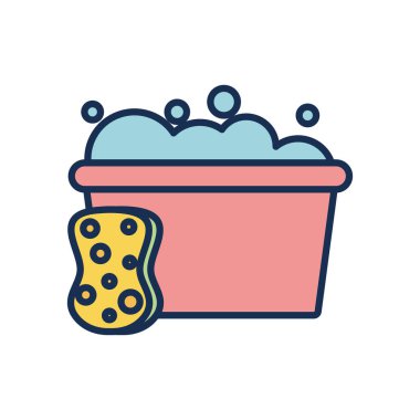 Sabunlu su ve sünger dolu kova, sıra dolma stili.