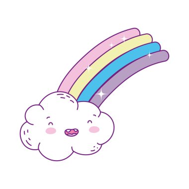 Gökkuşağı vektör tasarımlı Kawaii bulut karikatürü