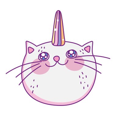 Kawaii caticorn karikatür vektör tasarımı