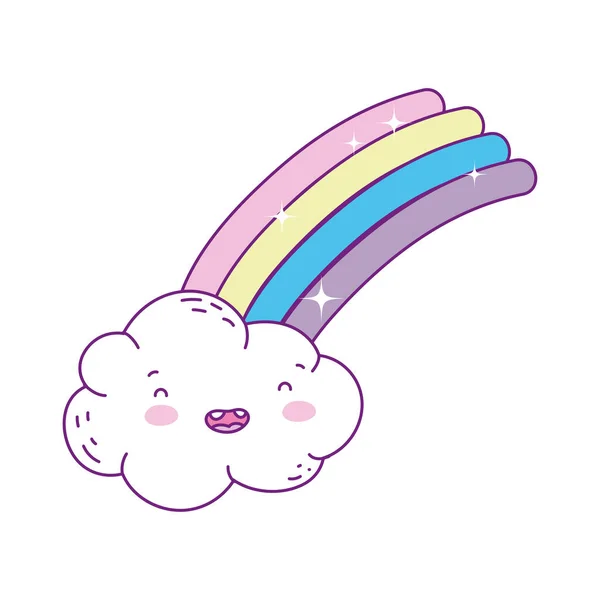 Kawaii moln tecknad med regnbåge vektor design — Stock vektor