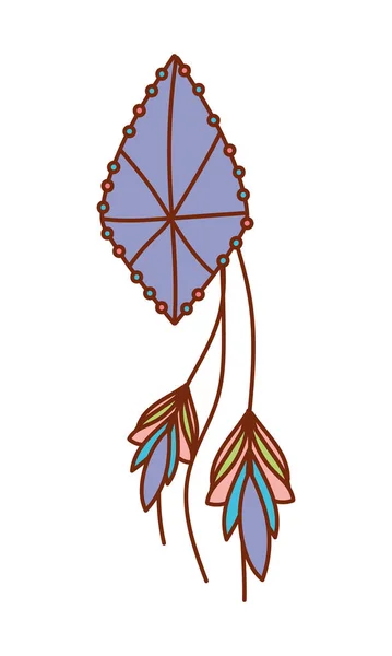 Изолированный ловитель снов с векторным дизайном перьев — стоковый вектор