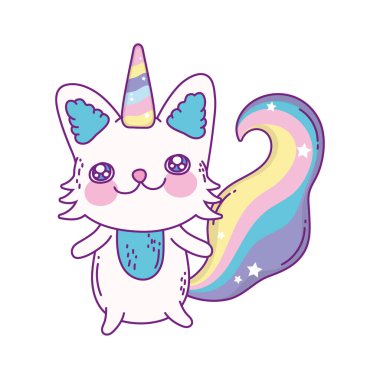 Kawaii caticorn karikatür vektör tasarımı