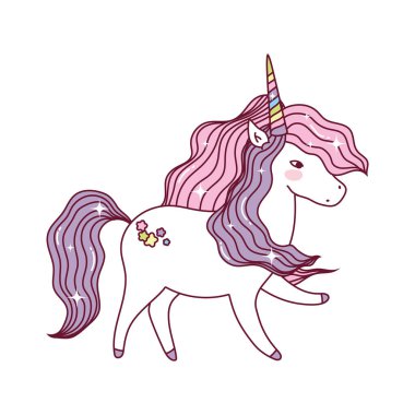 tek boynuzlu at çizgi film vektör tasarımı