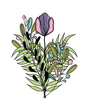 Çiçek vektör tasarımlı izole botanik yapraklar