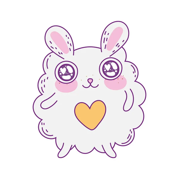 Dibujos animados conejo Kawaii con diseño de vectores del corazón — Archivo Imágenes Vectoriales